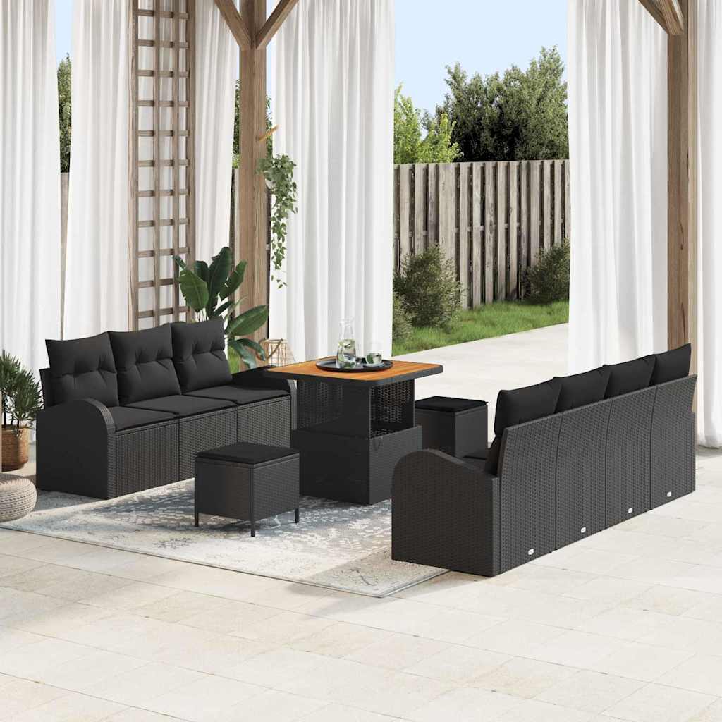 Set Divano da Giardino con cuscino 10 pcs Nero polyrattan