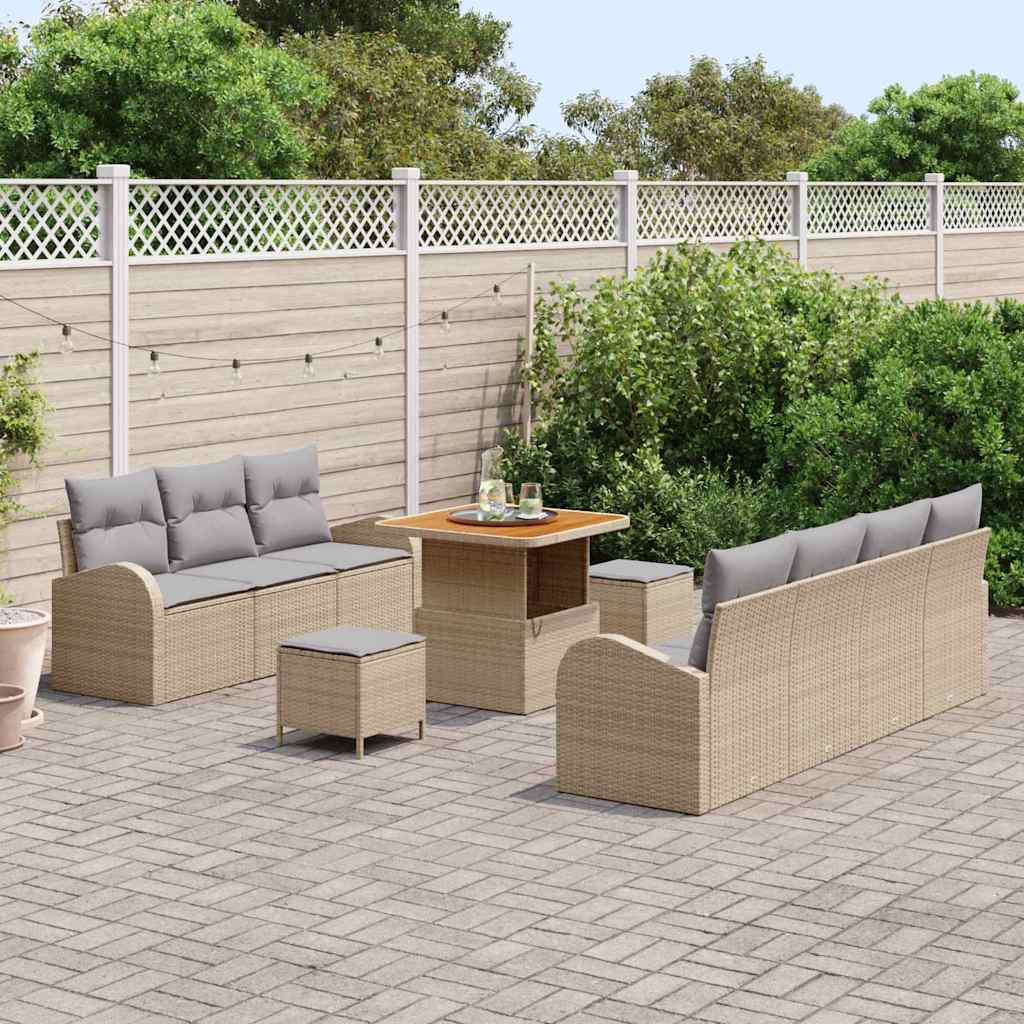 Set Divano da Giardino con cuscino 10 pcs Beige polyrattan