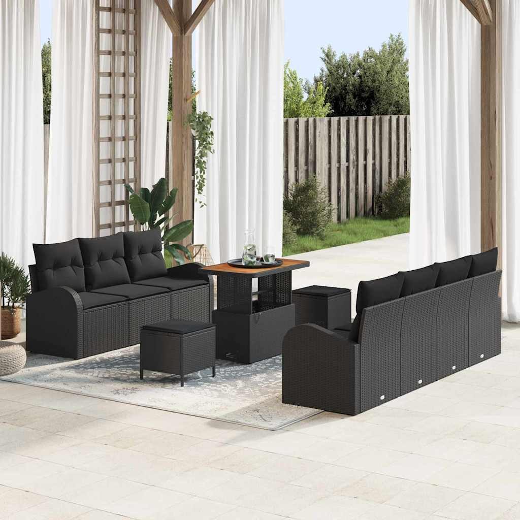 Set Divano da Giardino con cuscino 10 pcs Nero polyrattan
