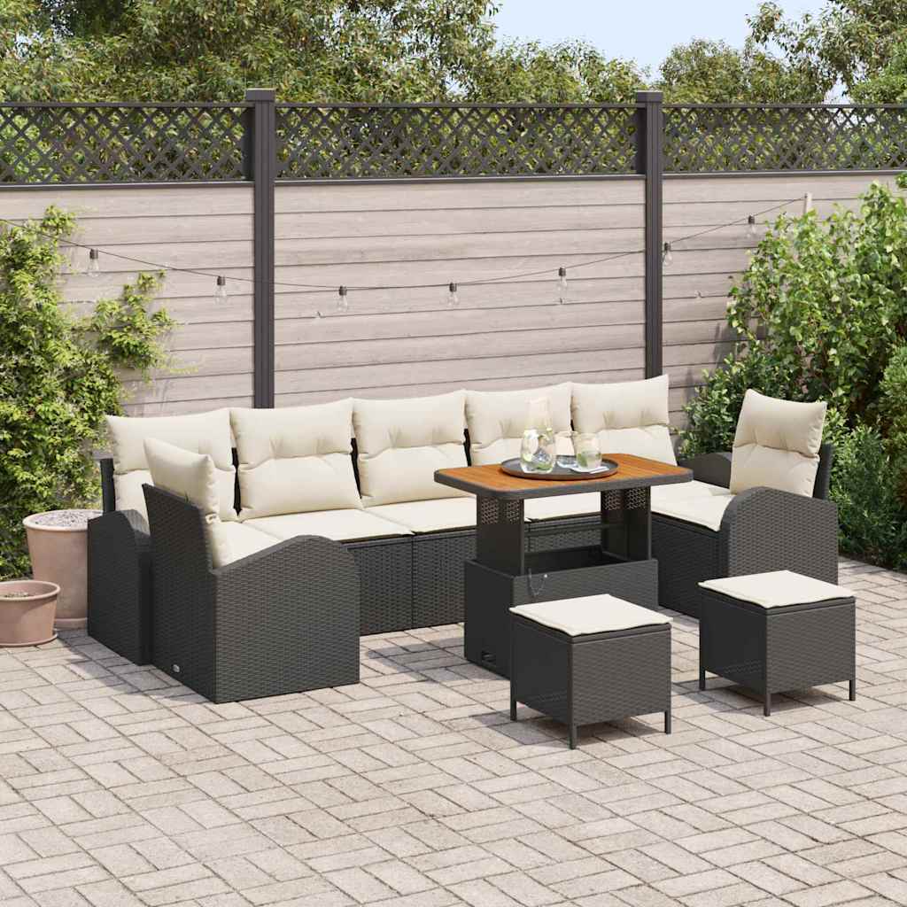 Set Divano da Giardino con cuscino 10 pcs Nero polyrattan