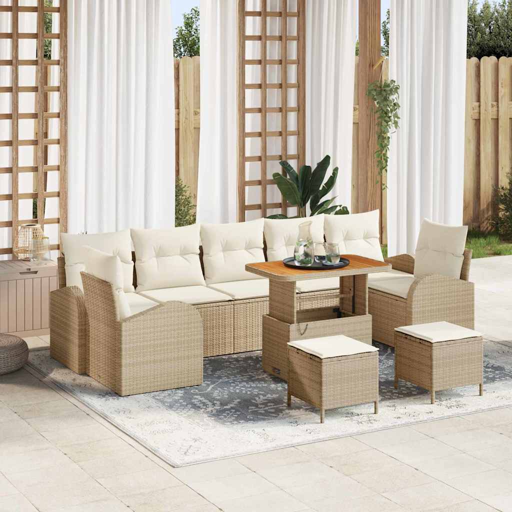 Set Divano da Giardino con cuscino 10 pcs Beige polyrattan