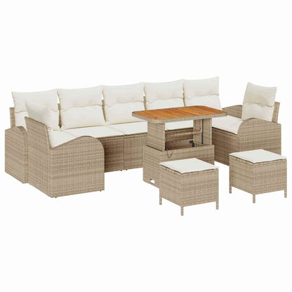 Set Divano da Giardino con cuscino 10 pcs Beige polyrattan
