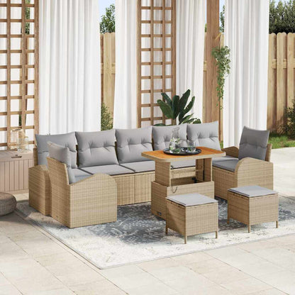 Set Divano da Giardino con cuscino 10 pcs Beige polyrattan