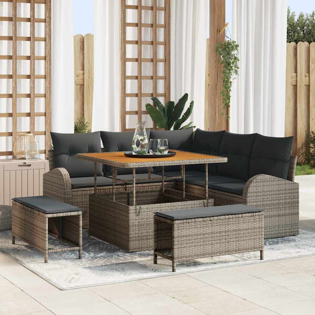 Set Divano da Giardino con cuscino 8 pcs Grigio polyrattan