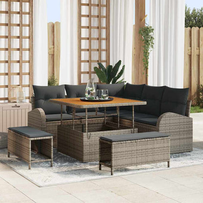 Set Divano da Giardino con cuscino 8 pcs Grigio polyrattan