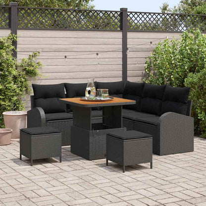 Set Divano da Giardino con cuscino 8 pcs Nero polyrattan