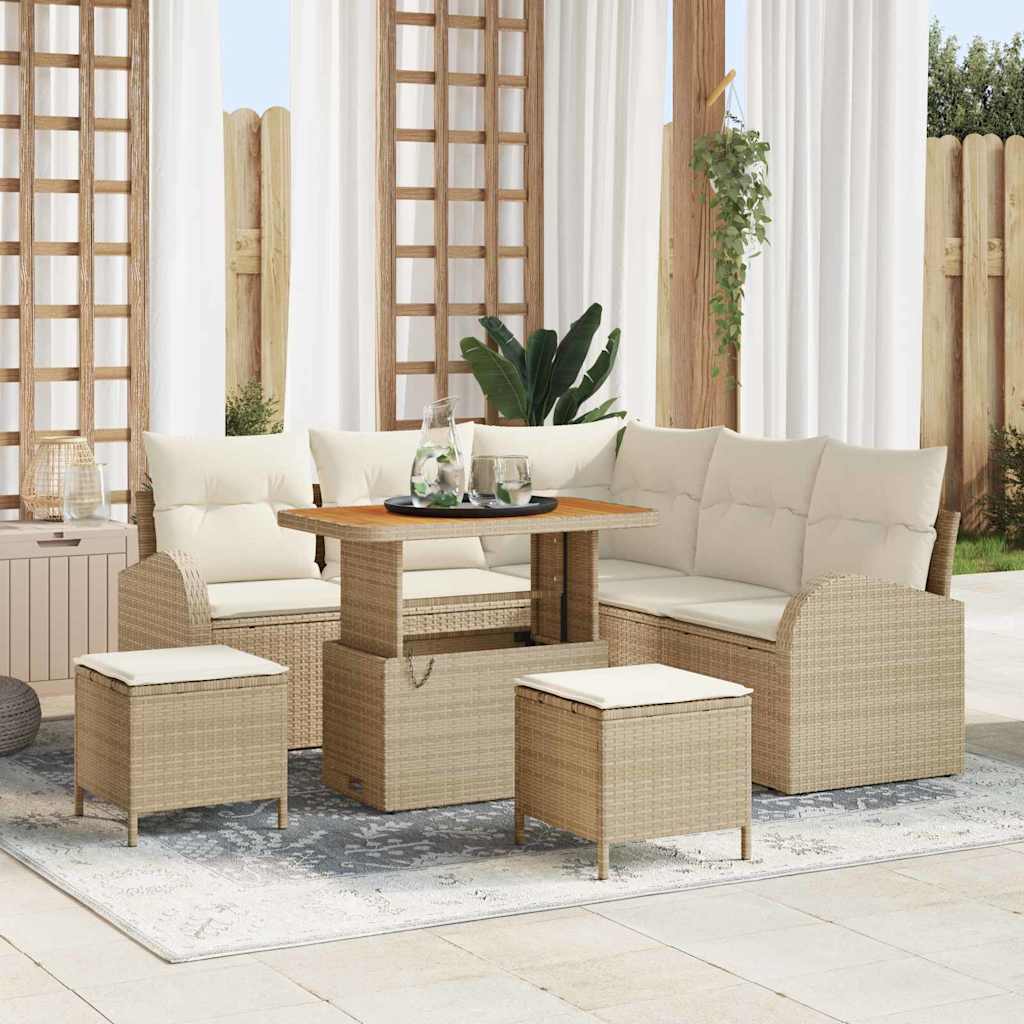 Set Divano da Giardino con cuscino 8 pcs Beige polyrattan