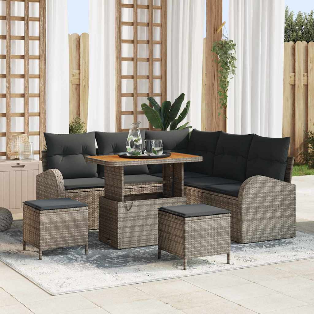 Set Divano da Giardino con cuscino 8 pcs Grigio polyrattan