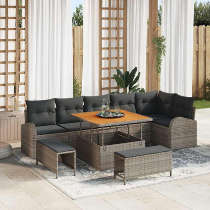 Set Divano da Giardino con cuscino 9 pcs Grigio polyrattan