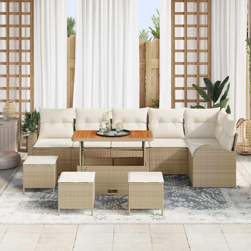 Set Divano da Giardino con cuscino 10 pcs Beige polyrattan