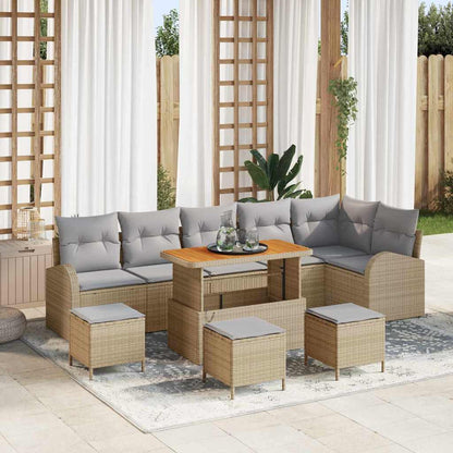Set Divano da Giardino con cuscino 10 pcs Beige polyrattan