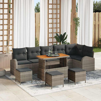 Set Divano da Giardino con cuscino 10 pcs Grigio polyrattan