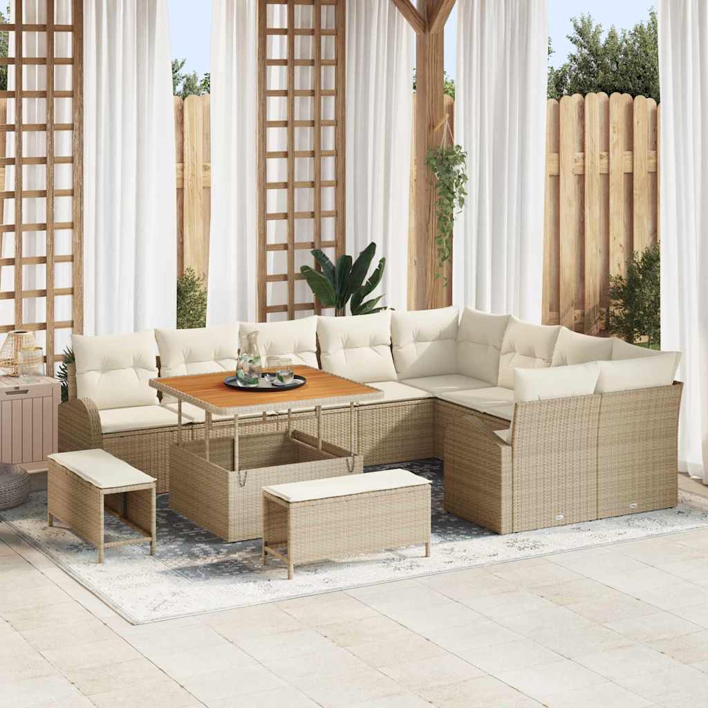Set Divano da Giardino con cuscino 12 pcs Beige polyrattan