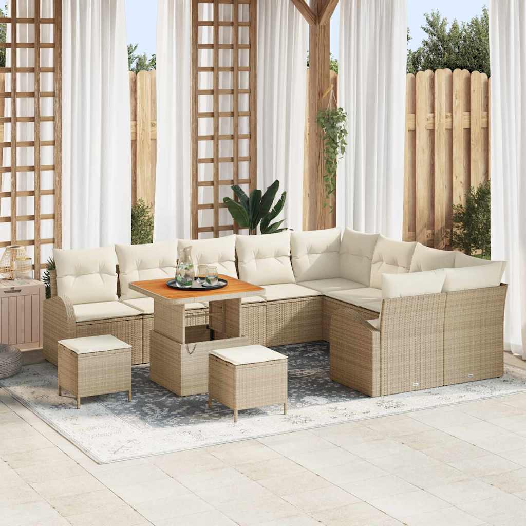 Set Divano da Giardino con cuscino 12 pcs Beige polyrattan