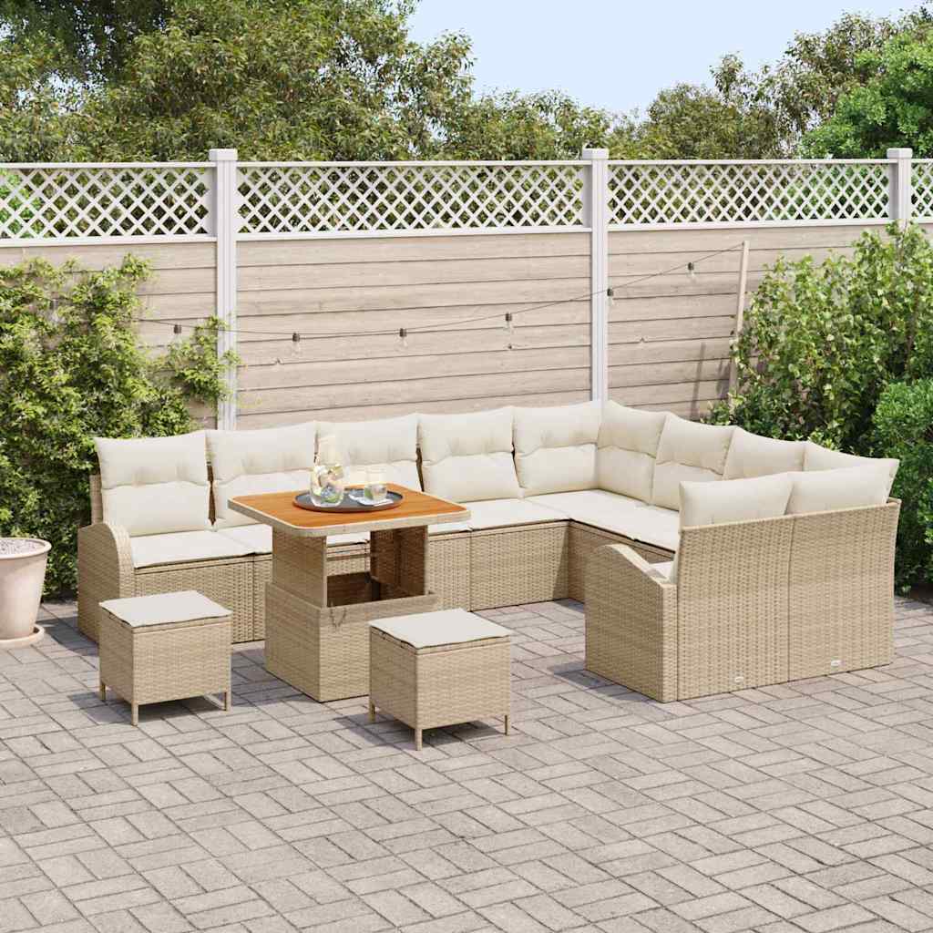 Set Divano da Giardino con cuscino 12 pcs Beige polyrattan