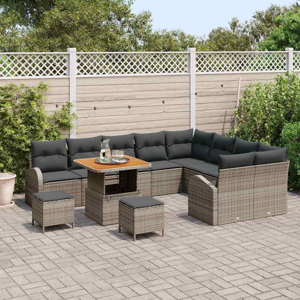 Set Divano da Giardino con cuscino 12 pcs Grigio polyrattan