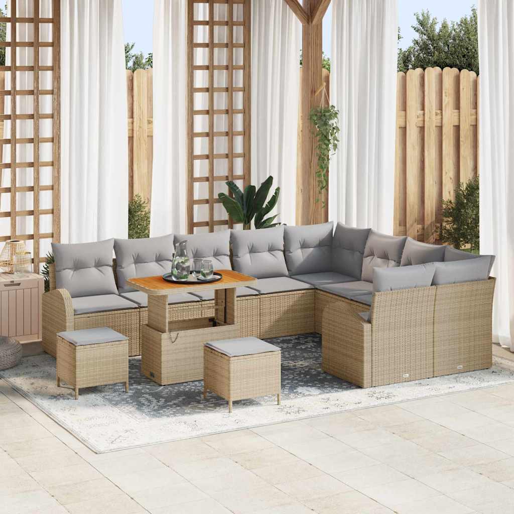 Set Divano da Giardino con cuscino 12 pcs Beige polyrattan