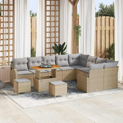 Set Divano da Giardino con cuscino 12 pcs Beige polyrattan