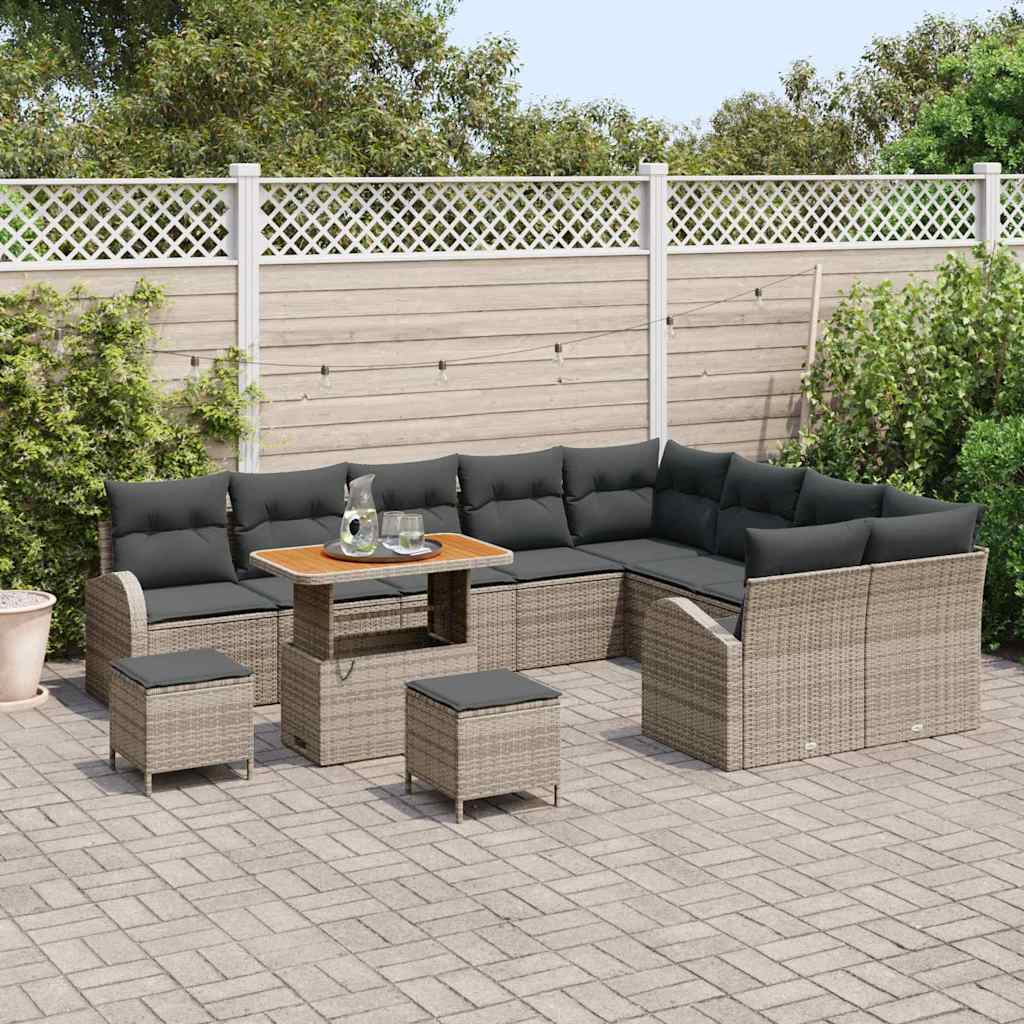 Set Divano da Giardino con cuscino 12 pcs Grigio polyrattan
