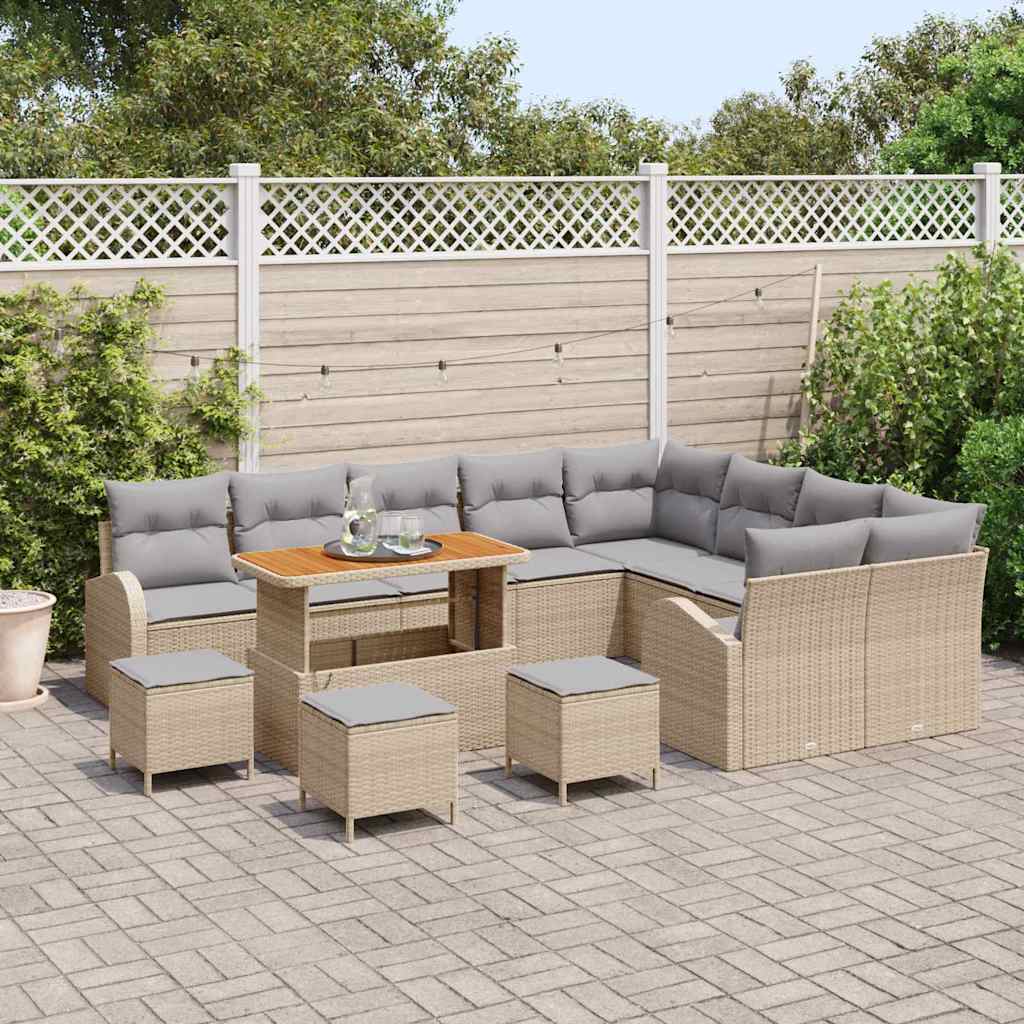Set Divano da Giardino con cuscino 13 pcs Beige polyrattan
