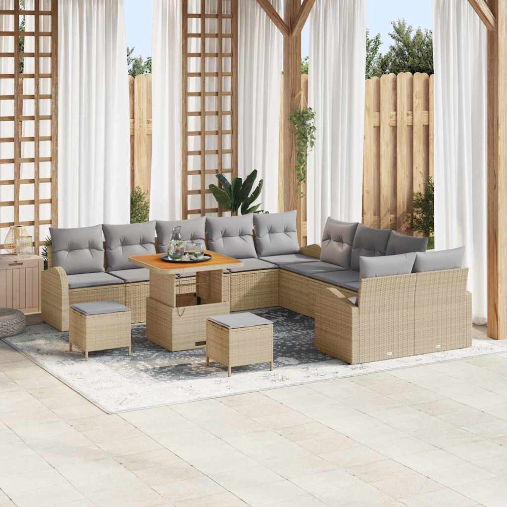 Set Divano da Giardino con cuscino 13 pcs Beige polyrattan