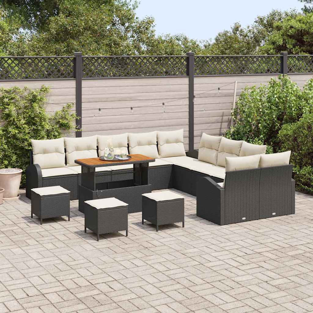 Set Divano da Giardino con cuscino 14 pcs Nero polyrattan