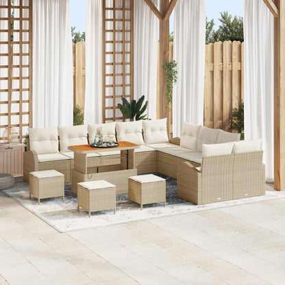 Set Divano da Giardino con cuscino 14 pcs Beige polyrattan