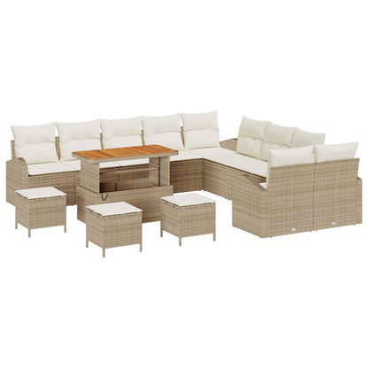 Set Divano da Giardino con cuscino 14 pcs Beige polyrattan