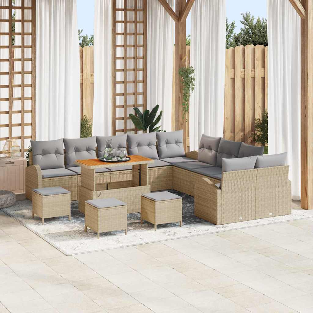 Set Divano da Giardino con cuscino 14 pcs Beige polyrattan