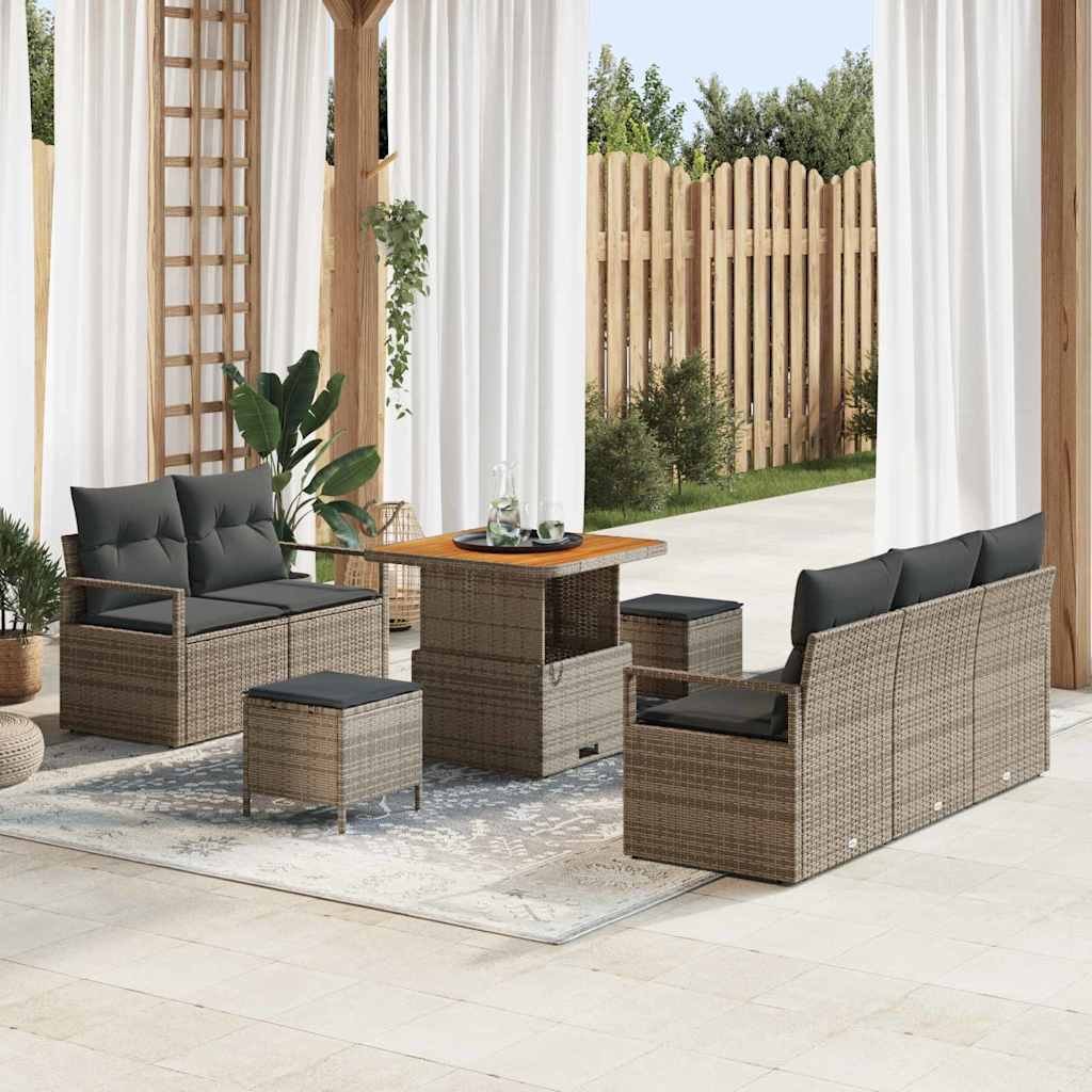 Set Divano da Giardino con cuscino 8 pcs Grigio polyrattan