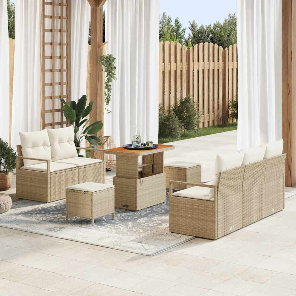 Set Divano da Giardino con cuscino 8 pcs Beige polyrattan