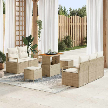 Set Divano da Giardino con cuscino 8 pcs Beige polyrattan