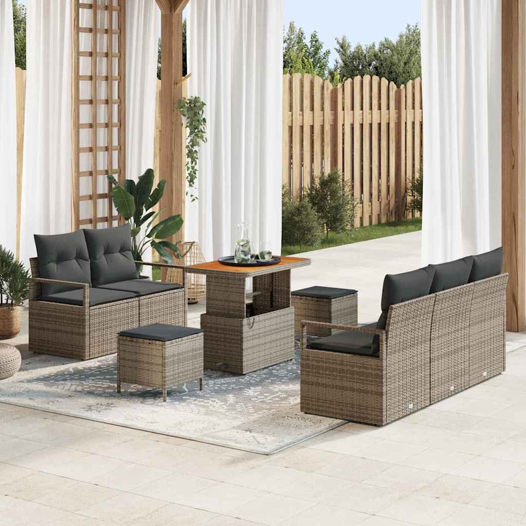 Set Divano da Giardino con cuscino 8 pcs Grigio polyrattan