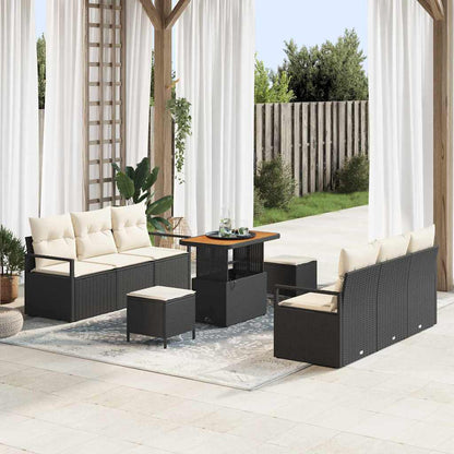 Set Divano da Giardino con cuscino 9 pcs Nero polyrattan