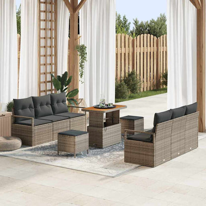 Set Divano da Giardino con cuscino 9 pcs Grigio polyrattan