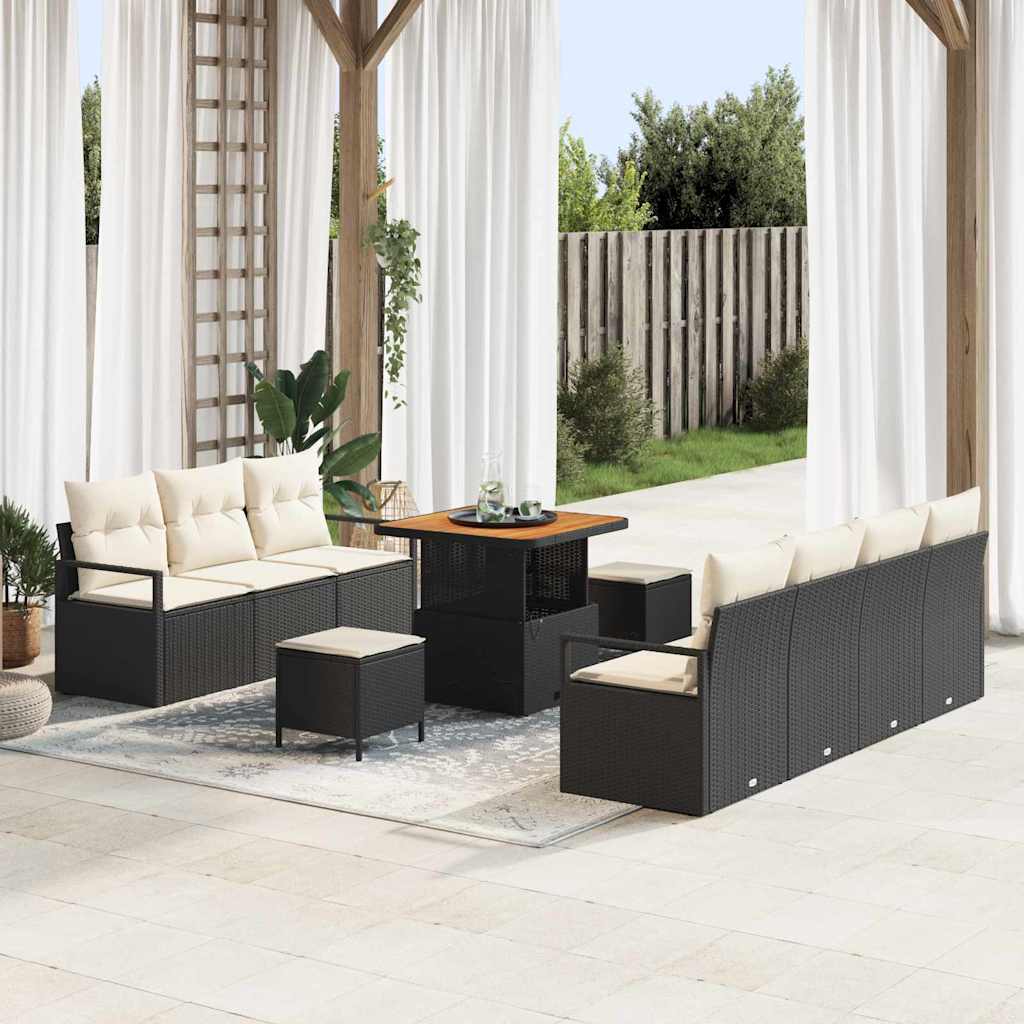 Set Divano da Giardino con cuscino 10 pcs Nero polyrattan