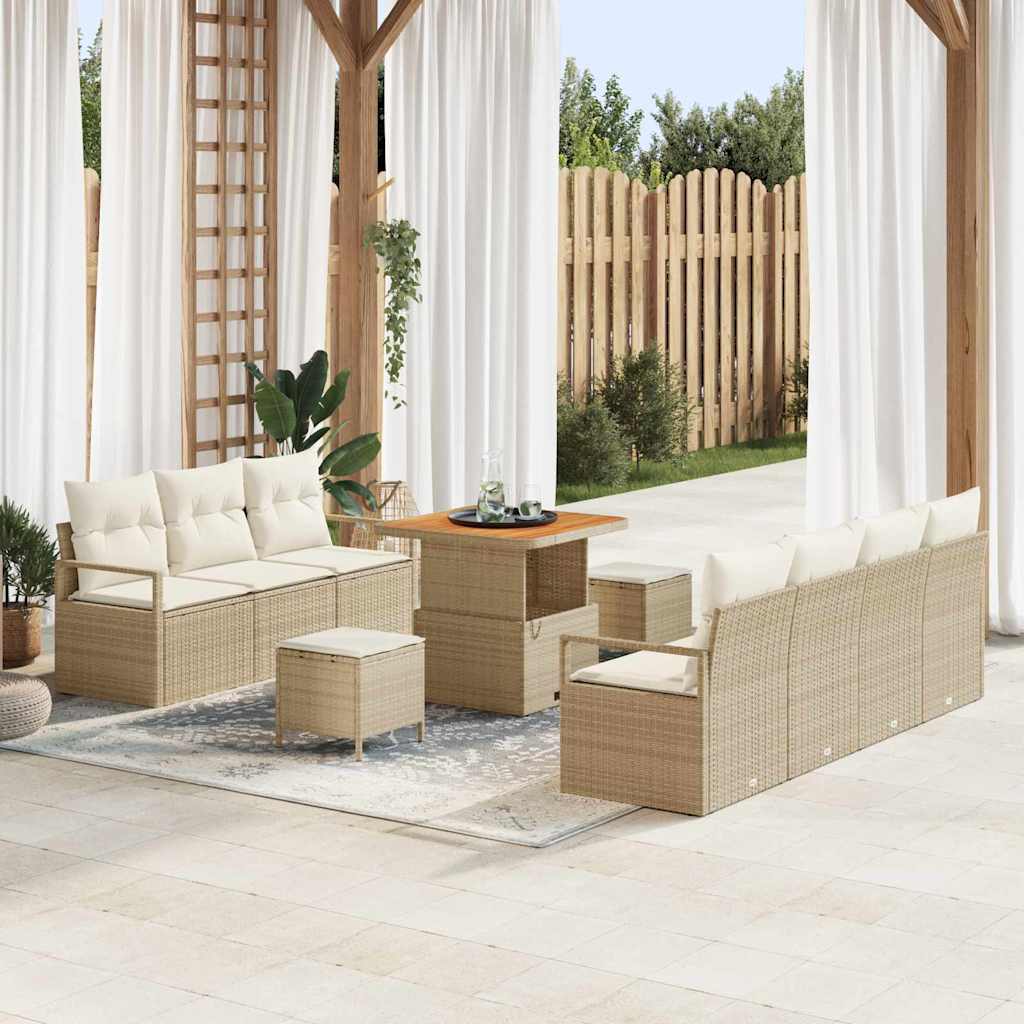 Set Divano da Giardino con cuscino 10 pcs Beige polyrattan