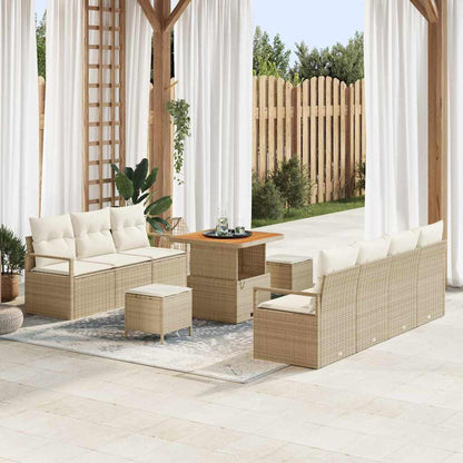 Set Divano da Giardino con cuscino 10 pcs Beige polyrattan