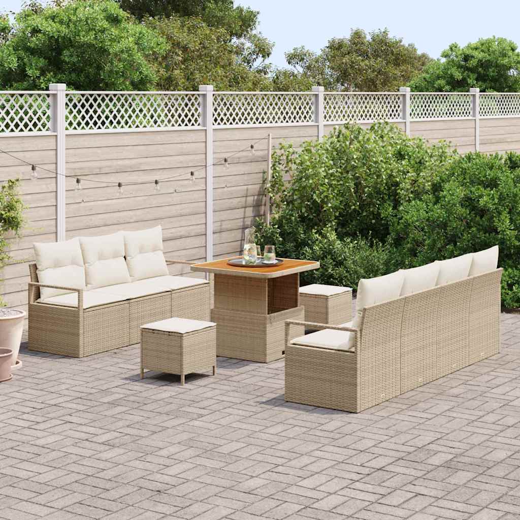Set Divano da Giardino con cuscino 10 pcs Beige polyrattan