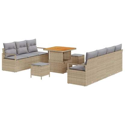 Set Divano da Giardino con cuscino 10 pcs Beige polyrattan