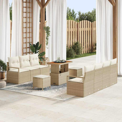 Set Divano da Giardino con cuscino 10 pcs Beige polyrattan