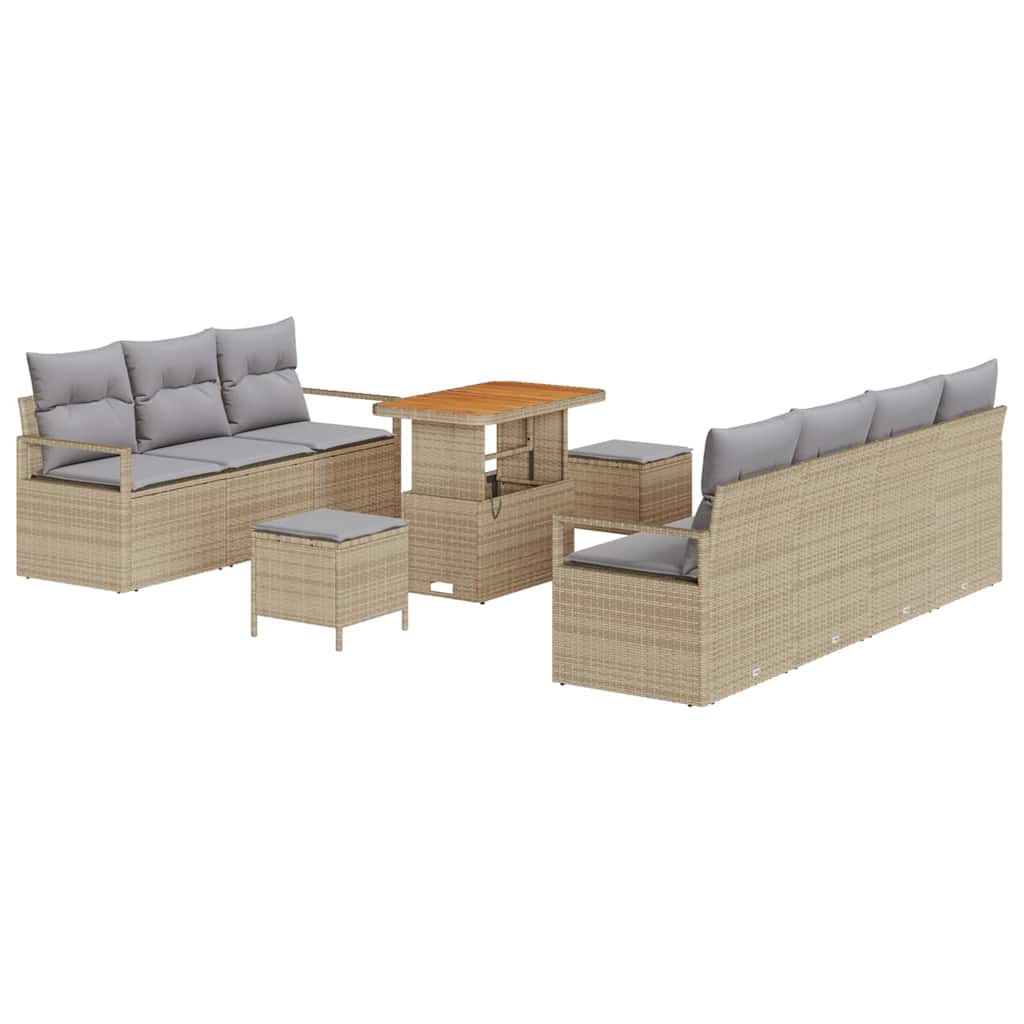 Set Divano da Giardino con cuscino 10 pcs Beige polyrattan