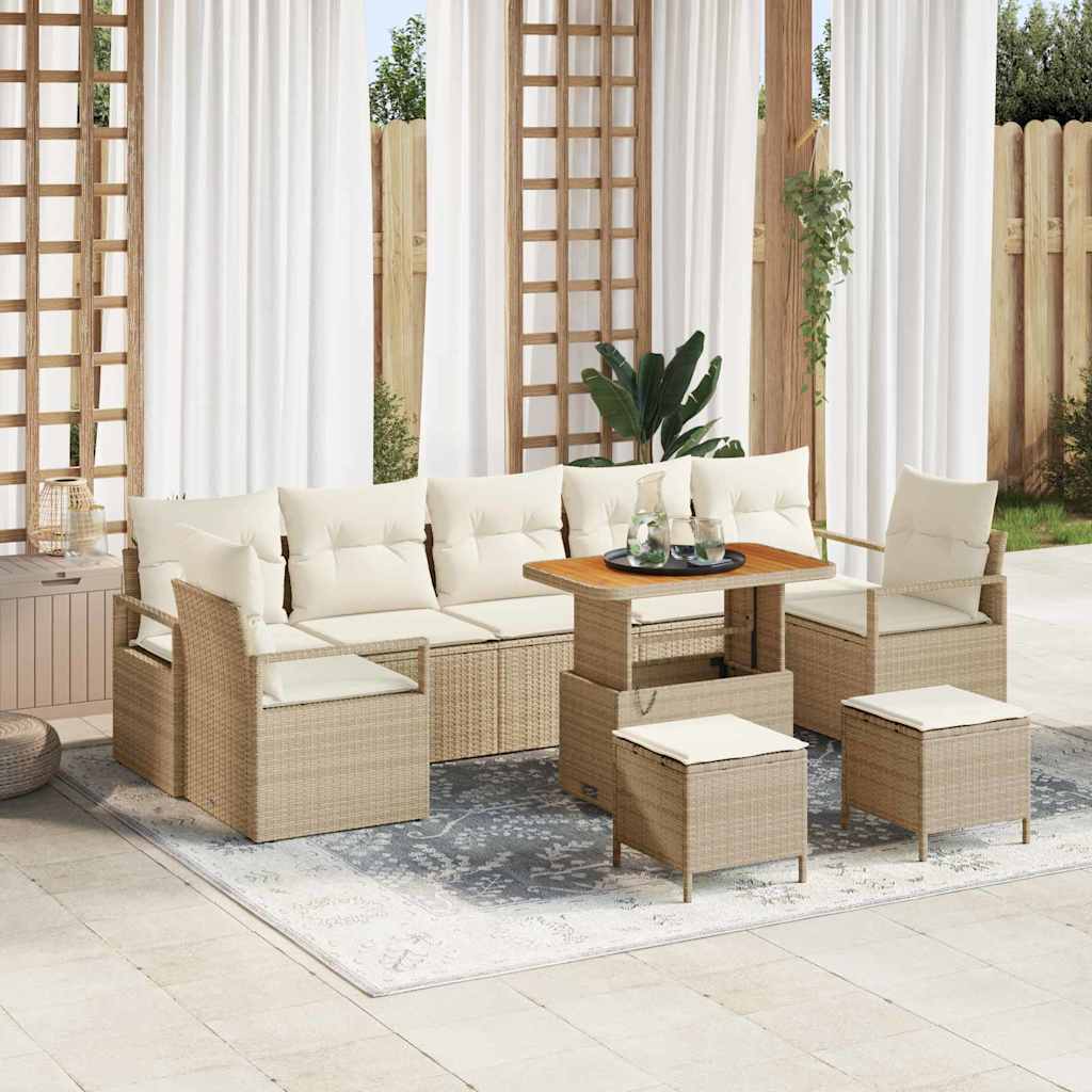Set Divano da Giardino con cuscino 10 pcs Beige polyrattan