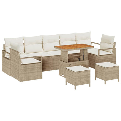 Set Divano da Giardino con cuscino 10 pcs Beige polyrattan