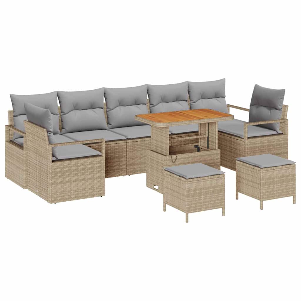 Set Divano da Giardino con cuscino 10 pcs Beige polyrattan