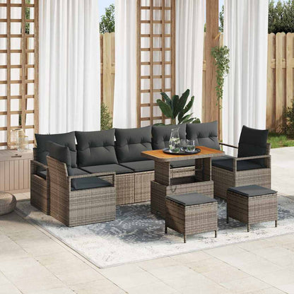Set Divano da Giardino con cuscino 10 pcs Grigio polyrattan
