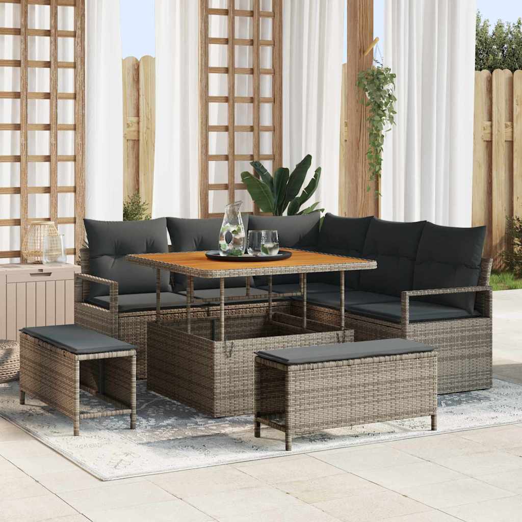 Set Divano da Giardino con cuscino 8 pcs Grigio polyrattan