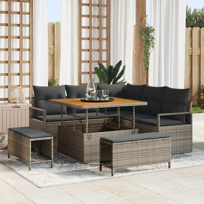 Set Divano da Giardino con cuscino 8 pcs Grigio polyrattan