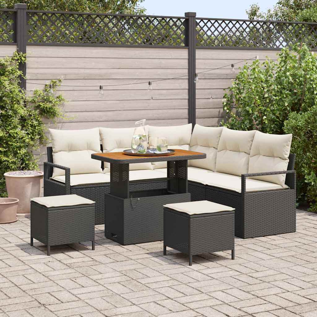 Set Divano da Giardino con cuscino 8 pcs Nero polyrattan
