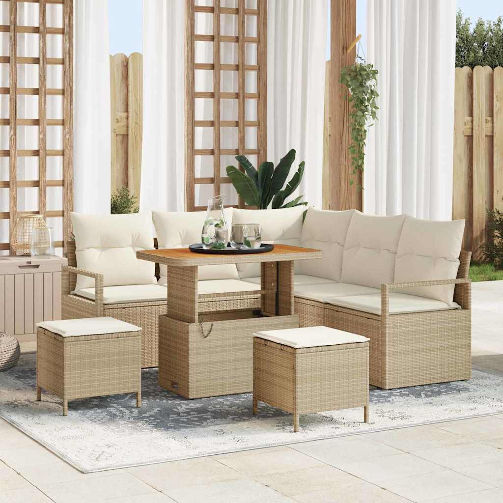 Set Divano da Giardino con cuscino 8 pcs Beige polyrattan
